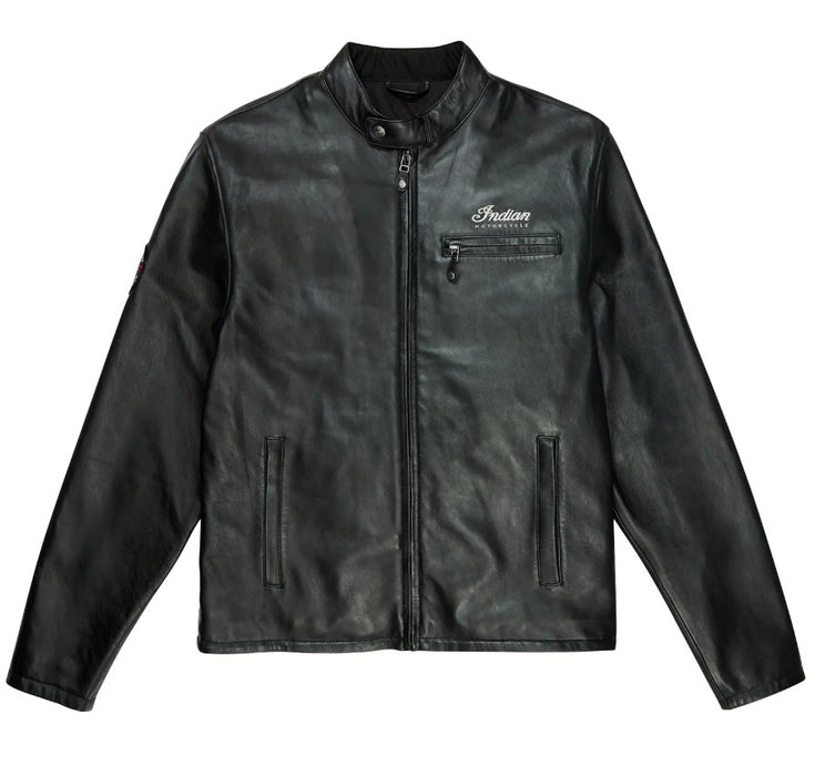 Indian Motorcycle 125th Mens Leather Cafe Jacket - Black
