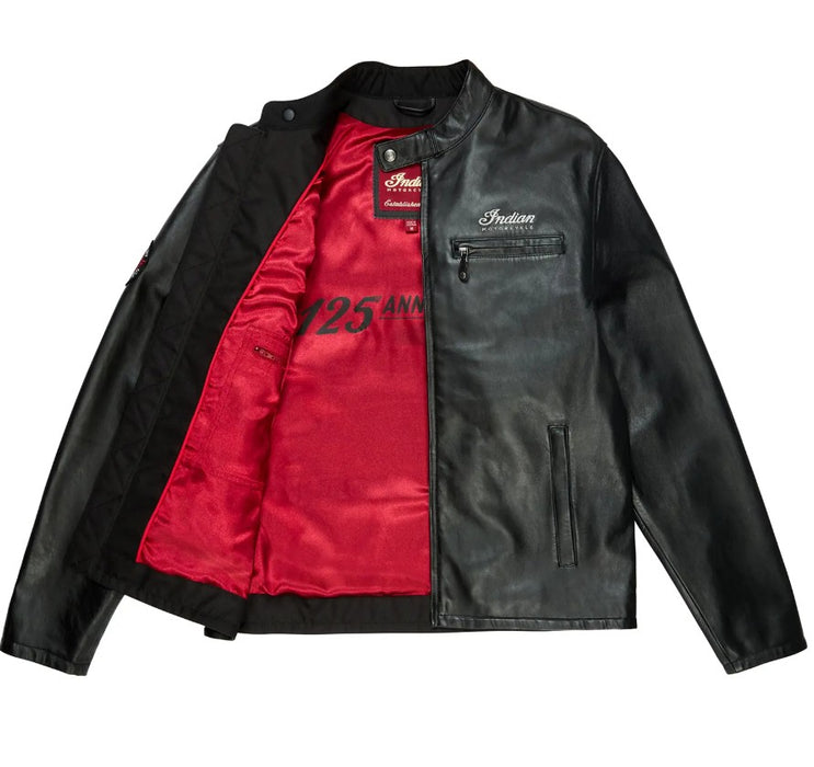 Indian Motorcycle 125th Mens Leather Cafe Jacket - Black