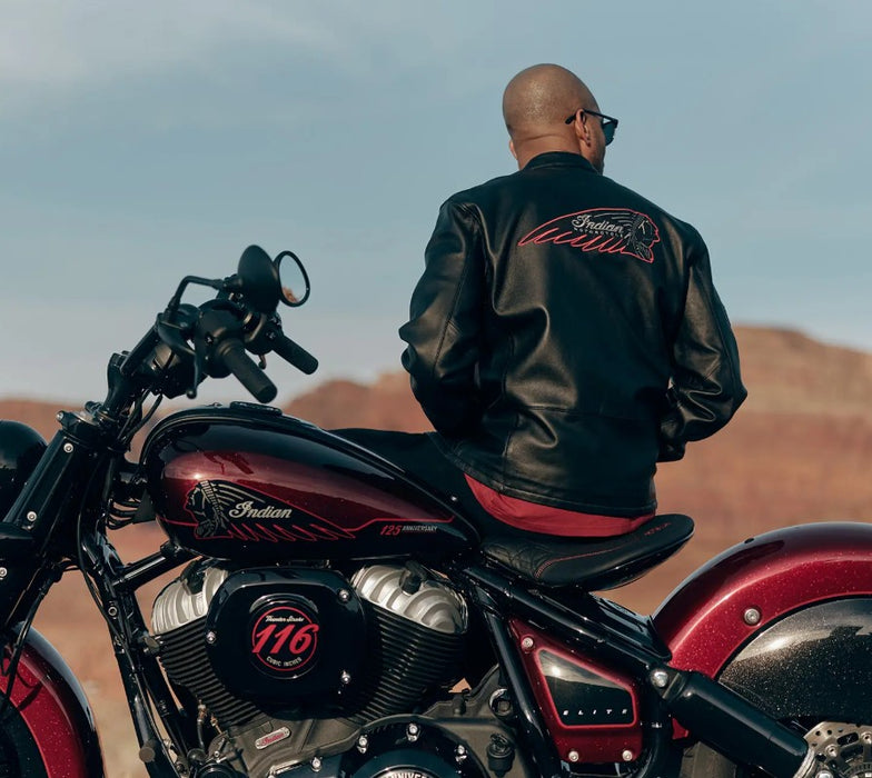 Indian Motorcycle 125th Mens Leather Cafe Jacket - Black