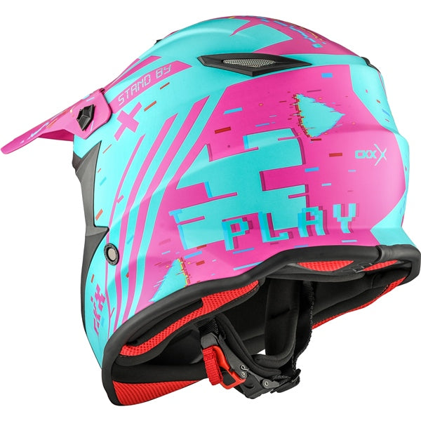 CKX Youth TX019Y Offroad Helmet - Error Teal/Pink