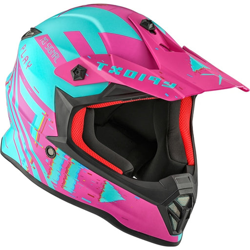 CKX Youth TX019Y Offroad Helmet - Error Teal/Pink