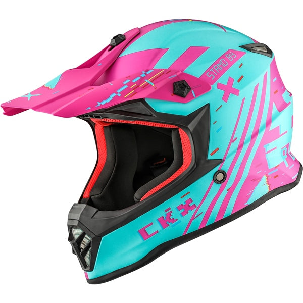 CKX Youth TX019Y Offroad Helmet - Error Teal/Pink
