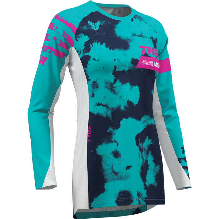 Ladies Launchmode Bleach Jersey - White/Aqua
