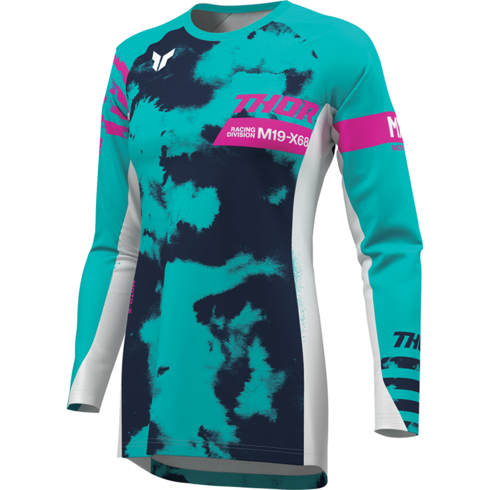 Ladies Launchmode Bleach Jersey - White/Aqua