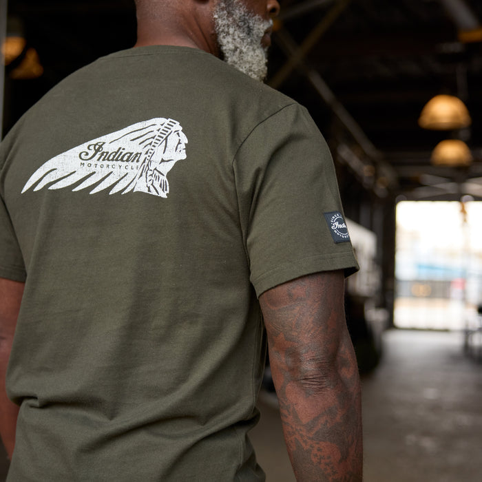 Indian Motorcycle Men's Headdress Pocket Tee - Green
