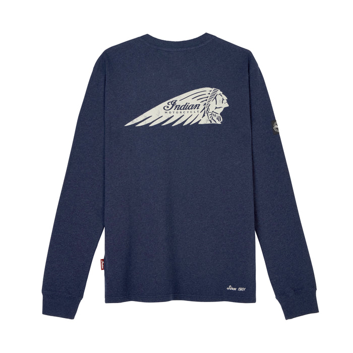 Indian Motorcycle Men's Headdress Pocket Henley Long Sleeve - Navy