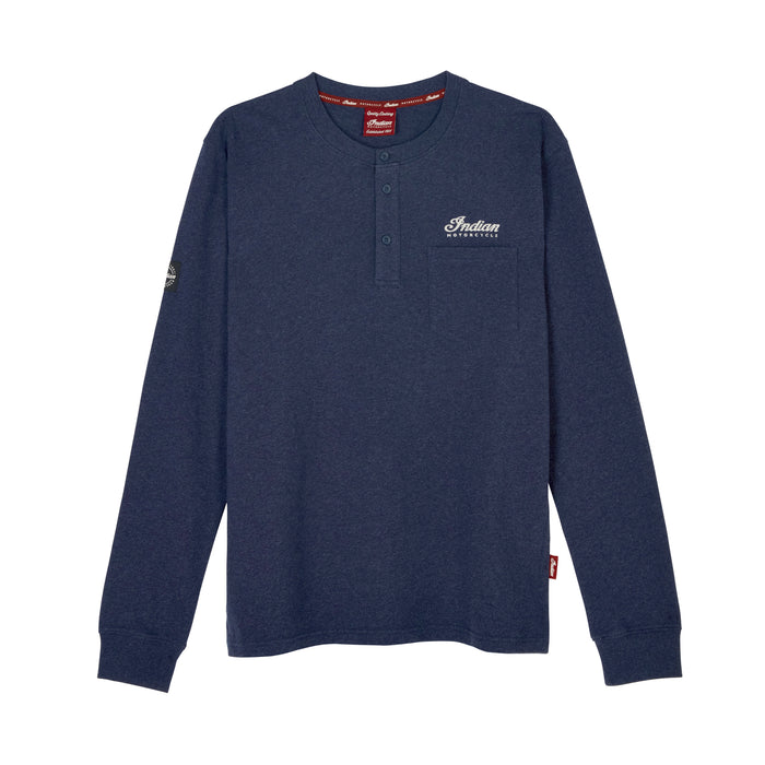 Indian Motorcycle Men's Headdress Pocket Henley Long Sleeve - Navy