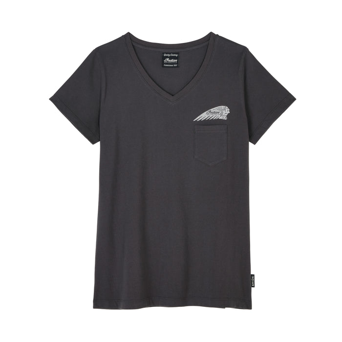 Indian Motorcycle Ladies Outline Block Pocket Tee - Gray