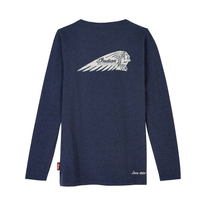Indian Motorcycle Ladies Headdress Henley LS Tee - Navy