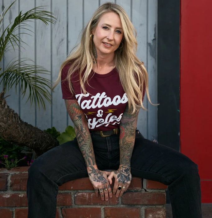 Indian Motorcycle Ladies X HH Tattoos & Cycles Tee - Red