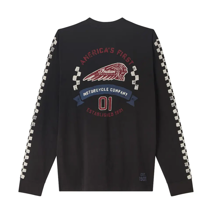 Indian Motorcycle Men's Checkered Graphic Long Sleeve Tee - Black