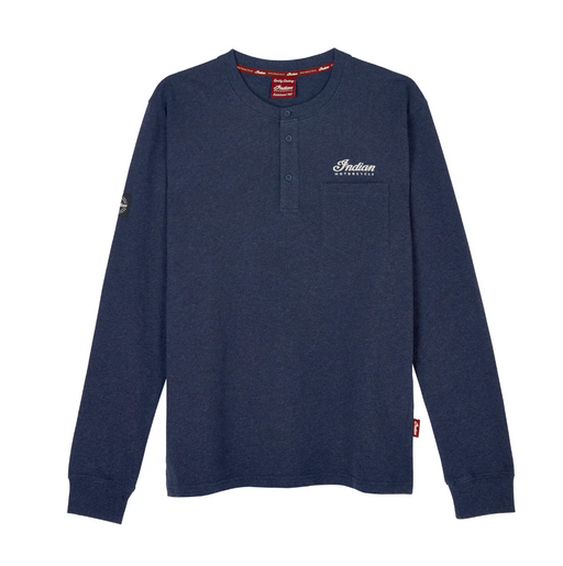 Indian Motorcycle Men's Headdress Pocket Henley Longsleeve - Navy