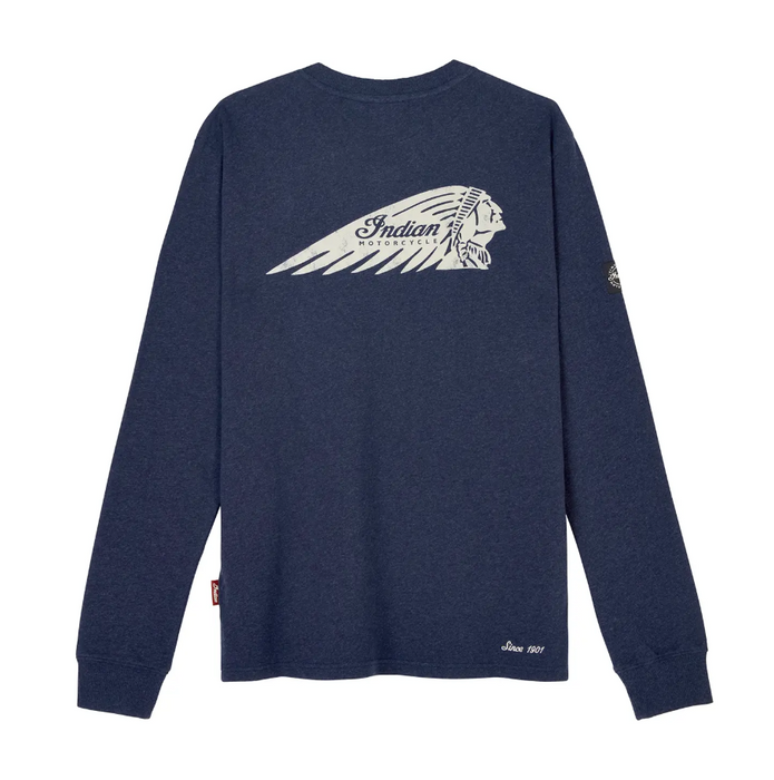 Indian Motorcycle Men's Headdress Pocket Henley Longsleeve - Navy