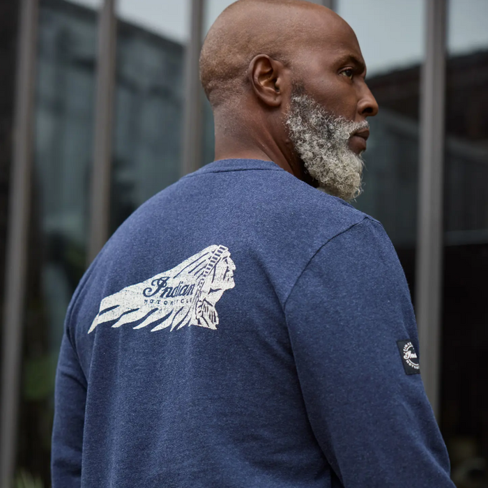 Indian Motorcycle Men's Headdress Pocket Henley Longsleeve - Navy