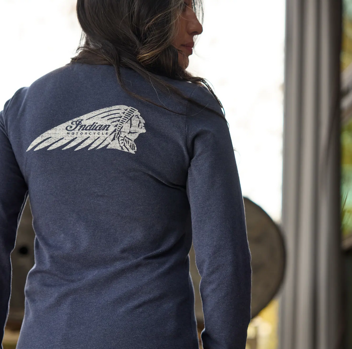 Indian Motorcycle Ladies Headdress Henley Longsleeve - Navy